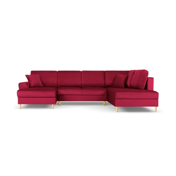 Raudonos spalvos iš velveto sulankstoma/su sandėliavimo vieta kampinė sofa (su dešiniuoju kampu/„U“ formos) Kyoto – Cosmopolitan Design