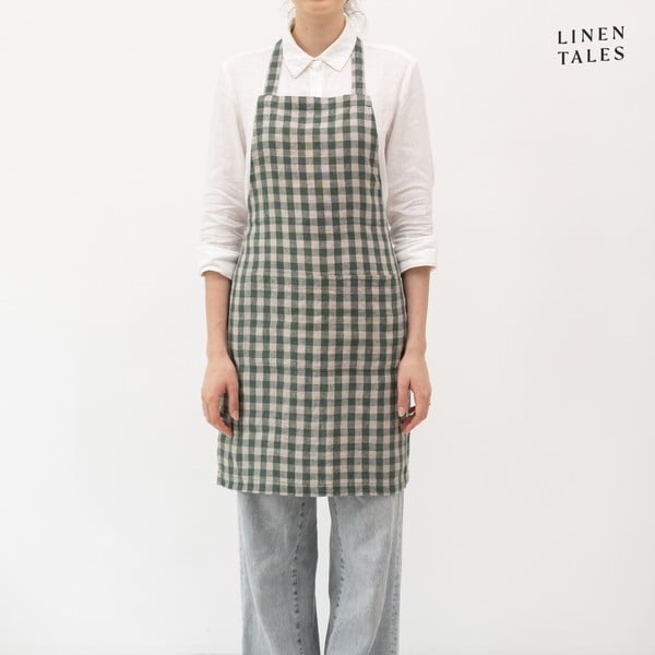 Iš lino prijuostė Forest Green Gingham – Linen Tales