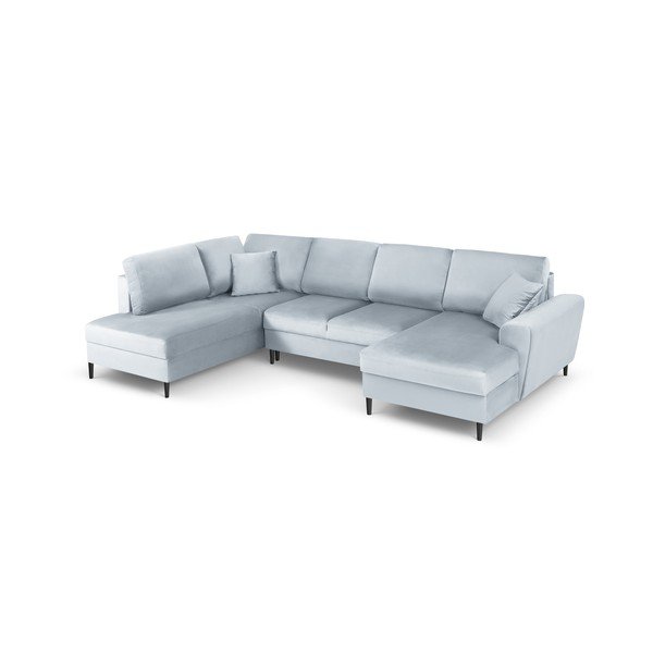 Šviesiai mėlynos spalvos iš velveto sulankstoma/su sandėliavimo vieta kampinė sofa (su kairiuoju kampu/„U“ formos) Kyoto – Cosmopolitan Design-image-1