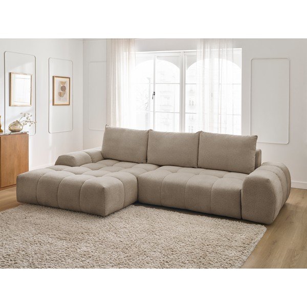 Taupe spalvos iš šenilinio audinio sulankstoma/su sandėliavimo vieta kampinė sofa (su kairiuoju kampu/su gultu) Everest – Bobochic Paris-image-1