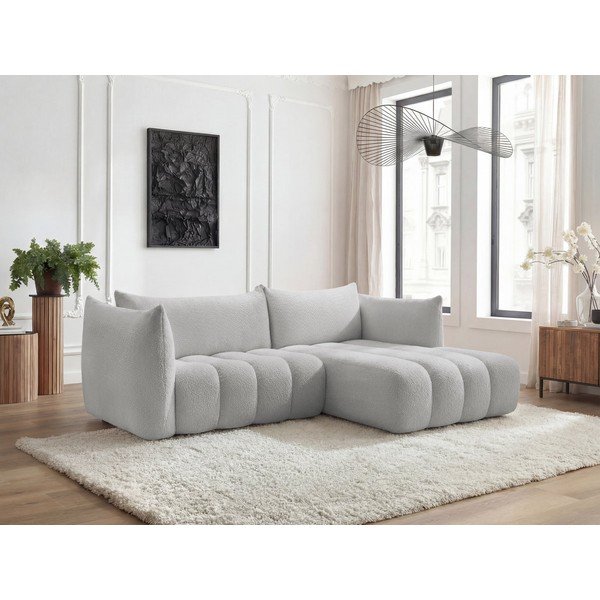 Šviesiai pilkos spalvos kampinė sofa iš boucle (su dešiniuoju kampu/su gultu) Azra – Bobochic Paris-image-1
