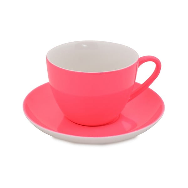 6 tamsiai rožinių porcelianinių puodelių su lėkštutėmis rinkinys Efrasia, 200 ml