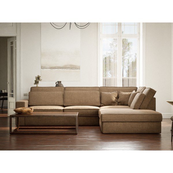 Šviesiai rudos spalvos kampinė sofa iš šenilinio audinio (su dešiniuoju kampu/„L“ formos) Kirou – Maison de Rêve-image-4