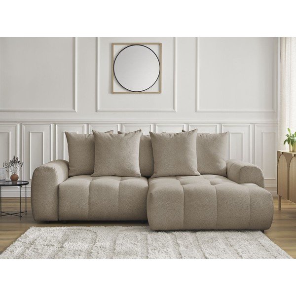 Smėlio spalvos sulankstoma/su sandėliavimo vieta kampinė sofa iš šenilinio audinio (su dešiniuoju kampu/su gultu) Roxelane – Bobochic Paris-image-1