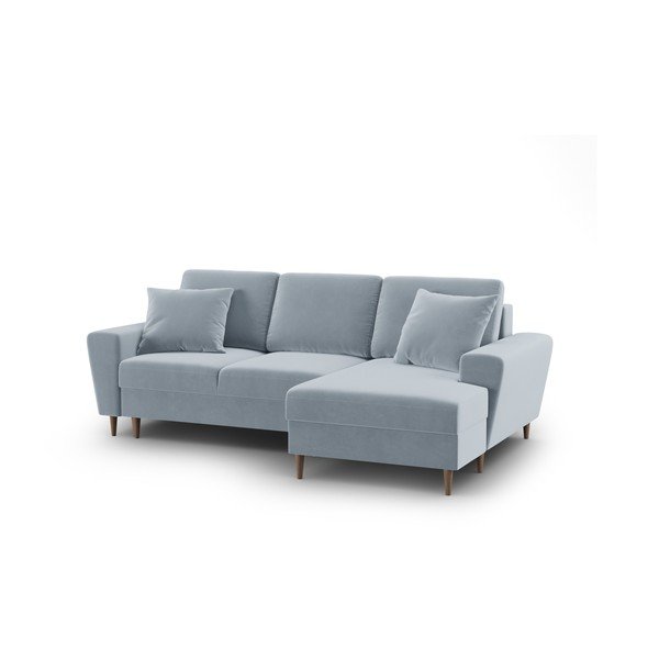 Šviesiai mėlynos spalvos iš velveto sulankstoma/su sandėliavimo vieta kampinė sofa (su dešiniuoju kampu/su gultu) Kyoto – Cosmopolitan Design-image-1