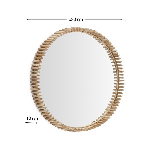 Sieninis veidrodis su medžio masyvo rėmu ø 80 cm Polke – Kave Home-image-4