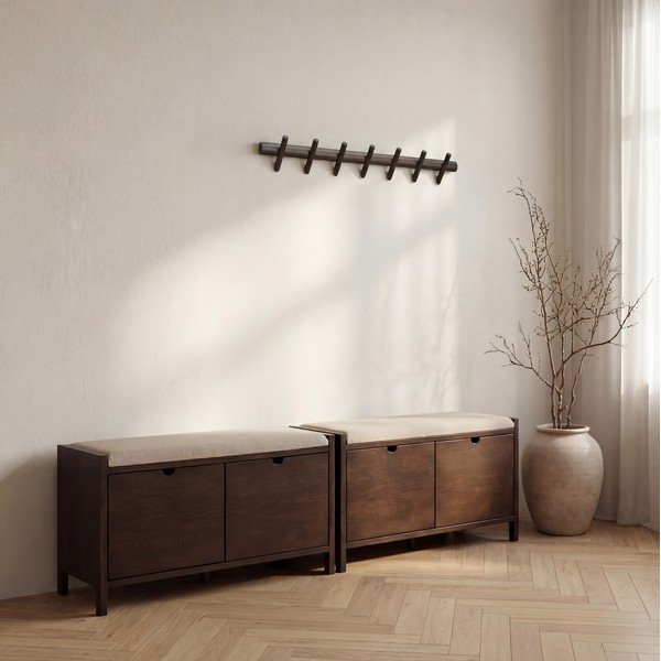 Tamsios natūralios spalvos iš ąžuolo masyvo spintelė batams su suoliuku 80x47x41 cm Hillmond – Rowico-image-3