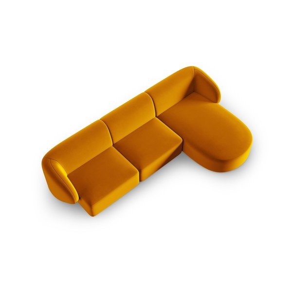 Garstyčių spalvos iš velveto kampinė sofa (su dešiniuoju kampu/su gultu) Paolo – Milo Casa-image-2