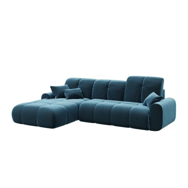 Tamsiai mėlyna aksominė kampinė sofa-lova Devichy Tous, kairysis kampas-image-2