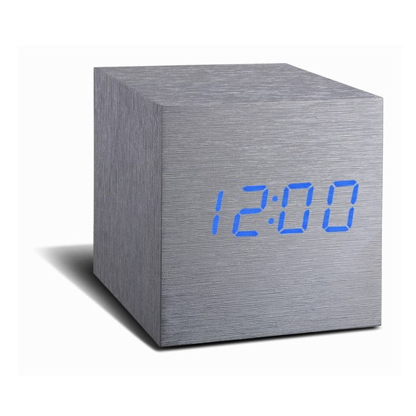 Pilkas žadintuvas su mėlynu LED ekranu "Gingko Cube Click Clock