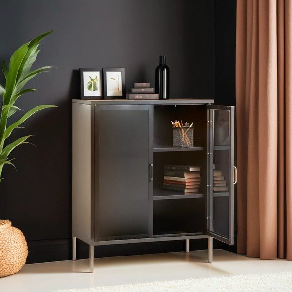 Pilkos spalvos iš plieno vitrina 80x102x40 cm Acier – Premier Housewares-image-1