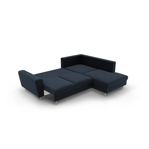 Tamsiai mėlynos spalvos iš velveto sulankstoma/su sandėliavimo vieta kampinė sofa (su dešiniuoju kampu/„L“ formos) Kyoto – Cosmopolitan Design-image-4