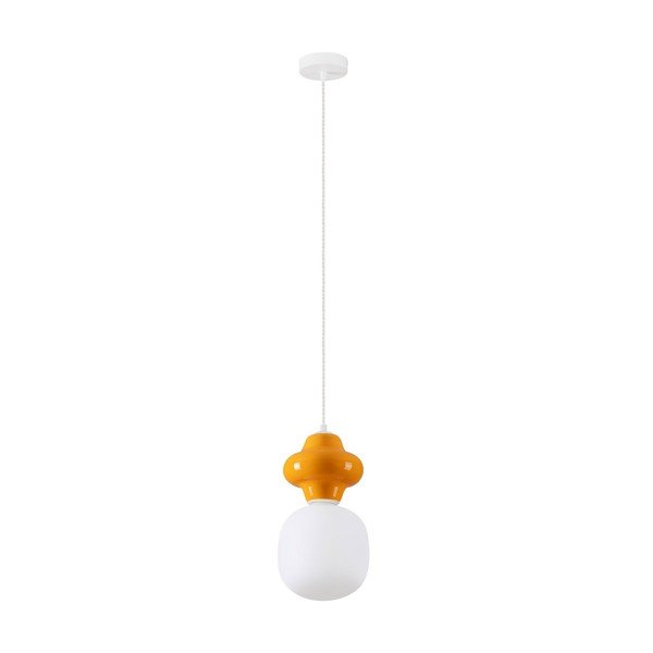 Baltos spalvos/oranžinės spalvos iš keramikos kabantis šviestuvas ø 18 cm su stiklo gaubtu Clio – Nova Luce