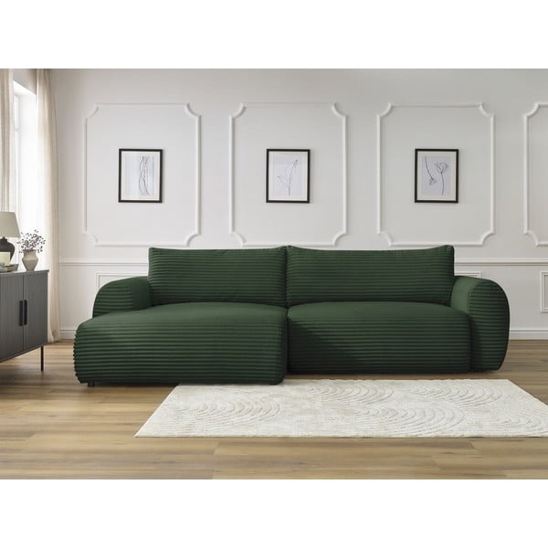 Iš kordinio velveto sulankstoma kampinė sofa tamsiai žalios spalvos (su kairiuoju kampu) Lucien – Bobochic Paris-image-1