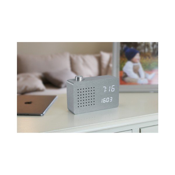 Pilkos spalvos žadintuvas su baltu LED ekranu ir radijo imtuvu "Gingko Radio Click Clock-image-4