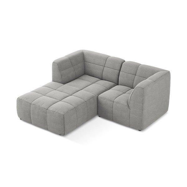 Pilkos spalvos kampinė sofa iš boucle (su kairiuoju kampu/su gultu) Aloha – Makamii-image-3