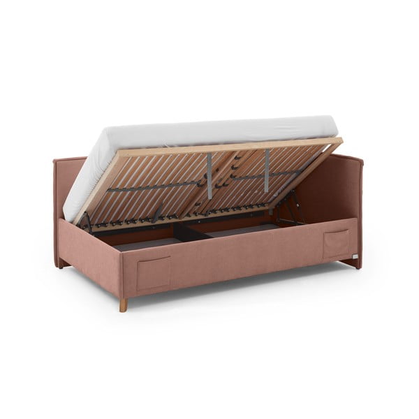 Rožinės spalvos kampinė iš audinio vaikiška lova su sandėliavimo vieta su lovos grotelėmis 120x200 cm Fun – Meise Möbel-image-2