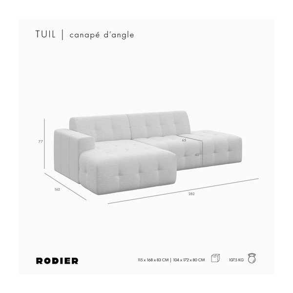 Pilkos spalvos iš velveto kampinė sofa (su kairiuoju kampu/su gultu) Tuil – Rodier-image-4