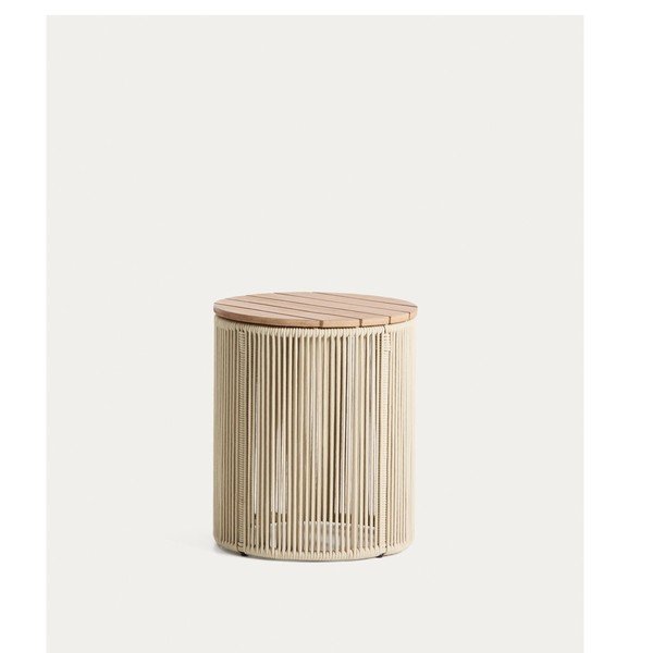Apvalios formos sodo šoninis staliukas su akacijos stalviršiu ø 40 cm Dandara – Kave Home-image-3