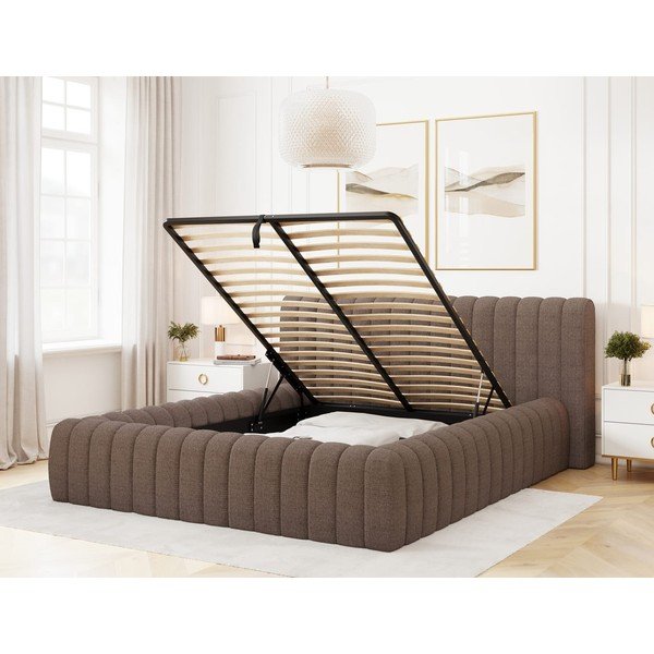 Rudos spalvos dvigulė lova dengta audiniu su sandėliavimo vieta su lovos grotelėmis 180x200 cm Carilla – ELTAP-image-2