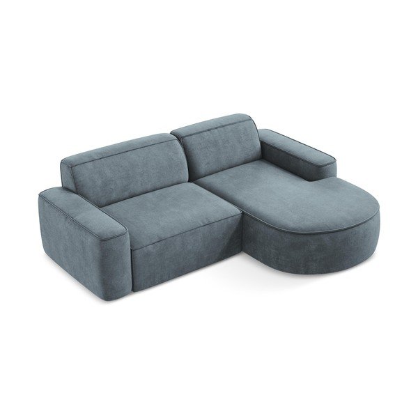 Pilkai mėlynos spalvos iš šenilinio audinio kampinė sofa (su dešiniuoju kampu/su gultu) Omao – Makamii-image-4
