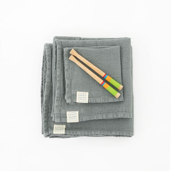 Vaikiškas mėlynas lininis rankšluostis Linen Tales Waffle, 100 x 100 cm-image-1