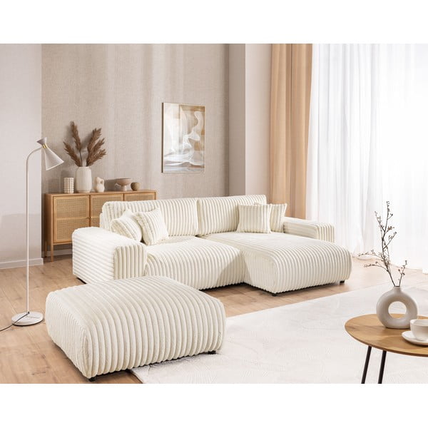 Kreminės spalvos iš kordinio velveto taburetė Justin – Ropez-image-3