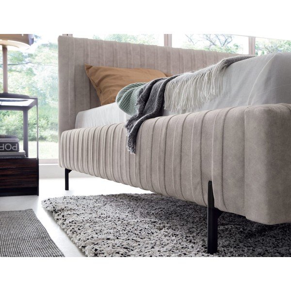 Smėlio spalvos dvigulė lova dengta audiniu su sandėliavimo vieta su lovos grotelėmis 180x200 cm Plissa – ELTAP-image-4
