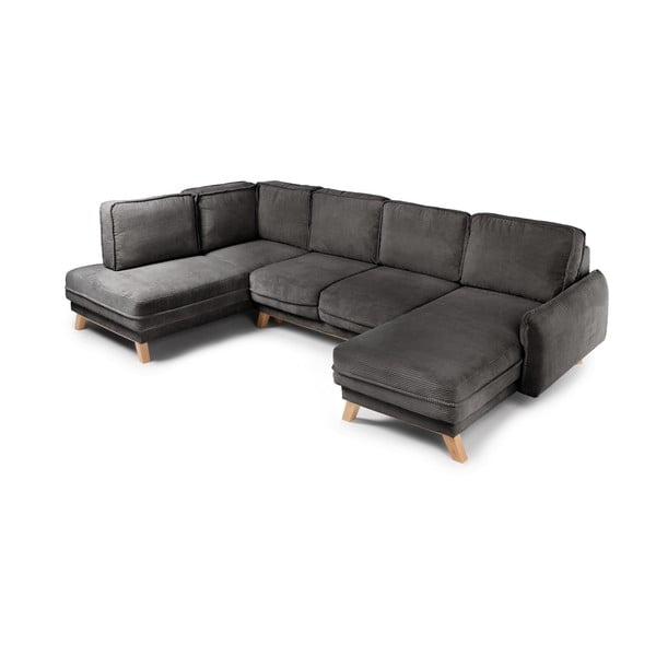 Iš kordinio velveto sulankstoma kampinė sofa pilkos spalvos (su kairiuoju kampu/„U“ formos) Tori – Bonami Selection-image-2