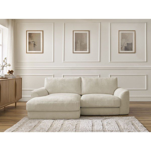 Smėlio spalvos kampinė sofa iš šenilinio audinio (su kairiuoju kampu/su gultu) Leonore – Bobochic Paris-image-1