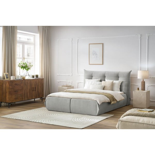 Dvigulė lova šviesiai pilkos spalvos audiniu dengta su sandėliavimo vieta su lovos grotelėmis 160x200 cm Clothilde – Bobochic Paris-image-1