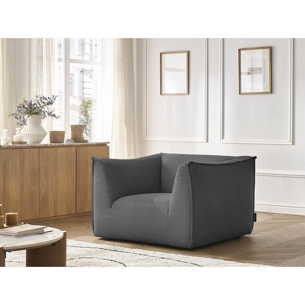 Tamsiai pilkos spalvos krėslas iš kordinio velveto Giorgia – Bobochic Paris-image-1