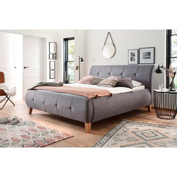 Antracito spalvos dvigulė lova audiniu dengta su sandėliavimo vieta su lovos grotelėmis 180x200 cm Matheo – Meise Möbel-image-3