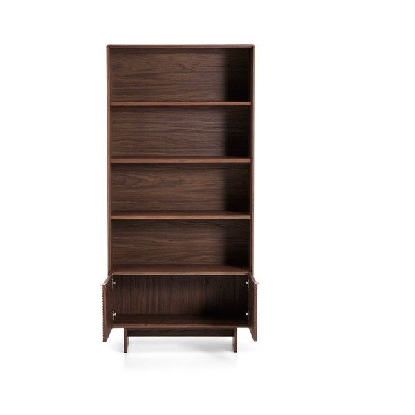 Tamsios natūralios spalvos pastatoma lentyna iš riešutmedžio 90x190x35 cm Norlen – Kave Home-image-4