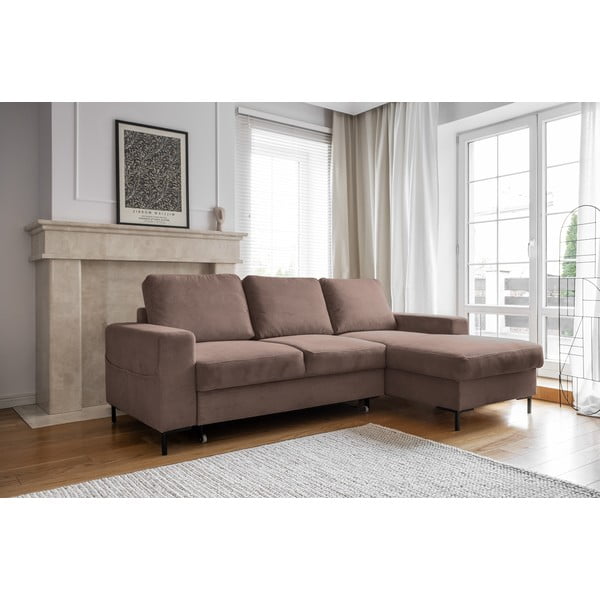 Iš kordinio velveto sulankstoma kampinė sofa rudos spalvos (su dešiniuoju kampu) Lofty Lilly – Miuform-image-3