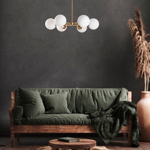 Baltos spalvos/žalvario spalvos kabantis šviestuvas ø 73 cm su stiklo gaubtu Akkas – Opviq lights-image-2