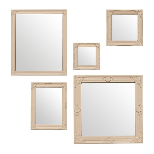 "Premier Housewares Baroque" 5 kreminės ir baltos spalvos sieninių veidrodžių rinkinys