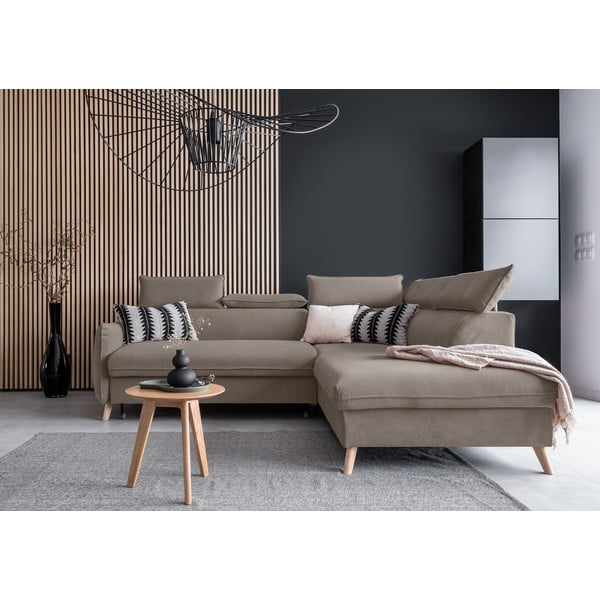 Sulankstoma kampinė sofa iš velveto šviesiai rudos spalvos (su dešiniuoju kampu) Sweet Harmony – Miuform-image-1
