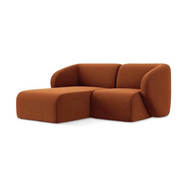 Terakotos spalvos kampinė sofa iš velveto (su kairiuoju kampu/su gultu) Lani – Makamii-image-1