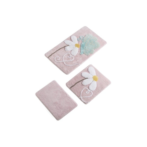 Šviesiai rožinės spalvos vonios kilimėliai 3 vnt. rinkinyje 100x60 cm Ponte – Foutastic