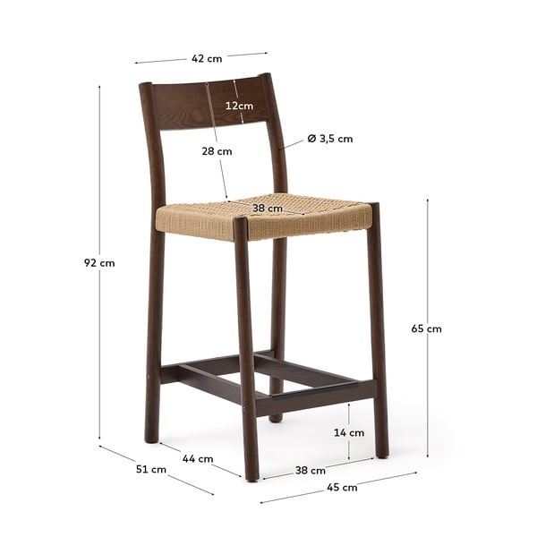 Rudos spalvos/natūralios spalvos iš ąžuolo masyvo baro taburetė (sėdynės aukštis 65 cm) Yalia – Kave Home-image-3