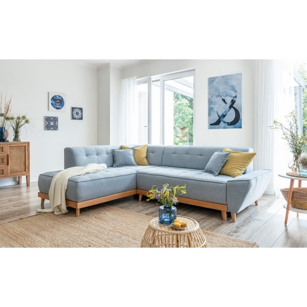 Šviesiai mėlyna sofa-lova Miuform Dazzling Daisy L, kairysis kampas-image-3