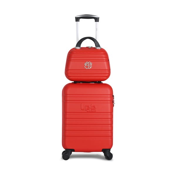 Raudonos spalvos 4 ratukų bagažo ir kosmetinės rinkinys LPB Aurelia