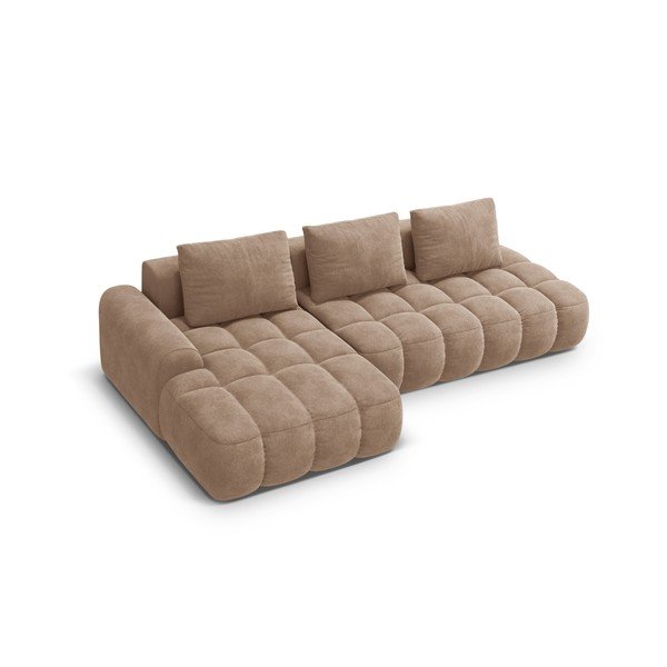 Šviesiai rudos spalvos iš velveto sulankstoma/su sandėliavimo vieta kampinė sofa (su kairiuoju kampu/su gultu) Linz – Cosmopolitan Design-image-3