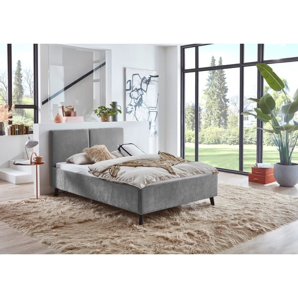 Pilkos spalvos dvigulė lova audiniu dengta su lovos grotelėmis 140x200 cm Piano – Meise Möbel-image-1