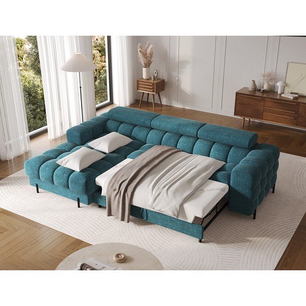 Mėlynos spalvos iš boucle sulankstoma/su sandėliavimo vieta kampinė sofa (su kairiuoju kampu/su gultu) Felro – ELTAP-image-4