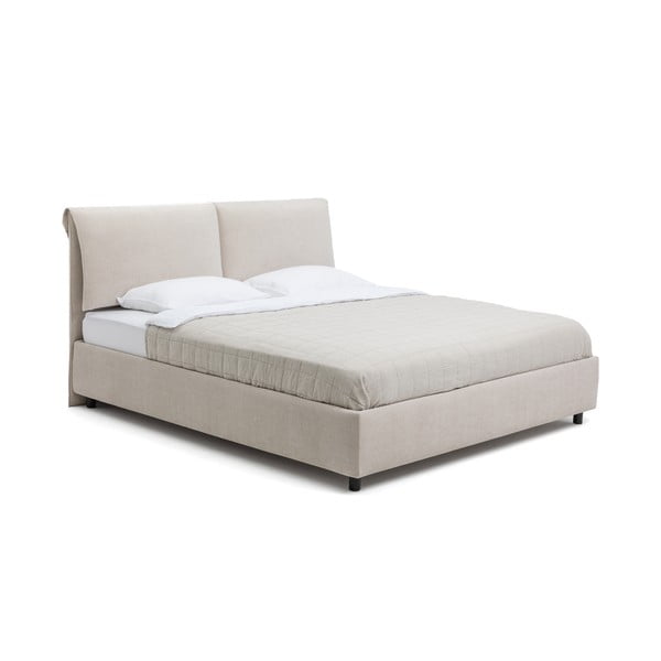 Smėlio spalvos dvigulė lova audiniu dengta su sandėliavimo vieta su grotelėmis 180x200 cm Myra Pillow – Bonami Selection