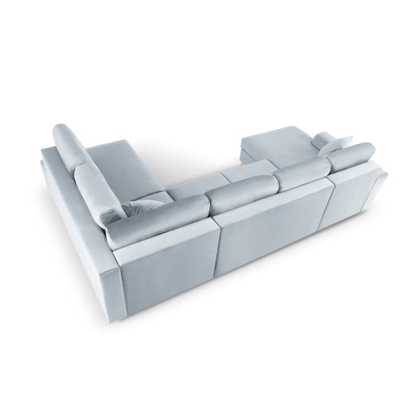 Šviesiai mėlynos spalvos iš velveto sulankstoma/su sandėliavimo vieta kampinė sofa (su dešiniuoju kampu/„U“ formos) Kyoto – Cosmopolitan Design-image-4