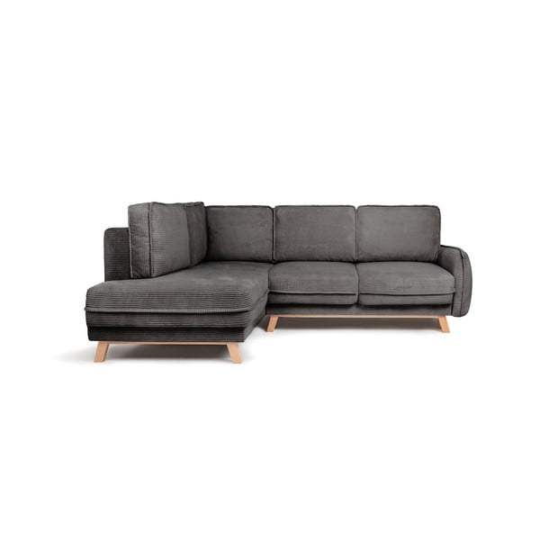Iš kordinio velveto sulankstoma kampinė sofa pilkos spalvos (su kairiuoju kampu) Tori – Bonami Selection