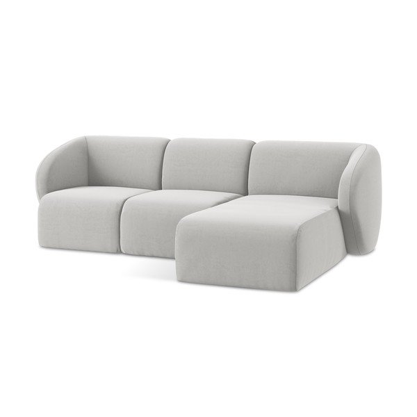 Šviesiai pilkos spalvos kampinė sofa iš velveto (su dešiniuoju kampu/su gultu) Lani – Makamii-image-4